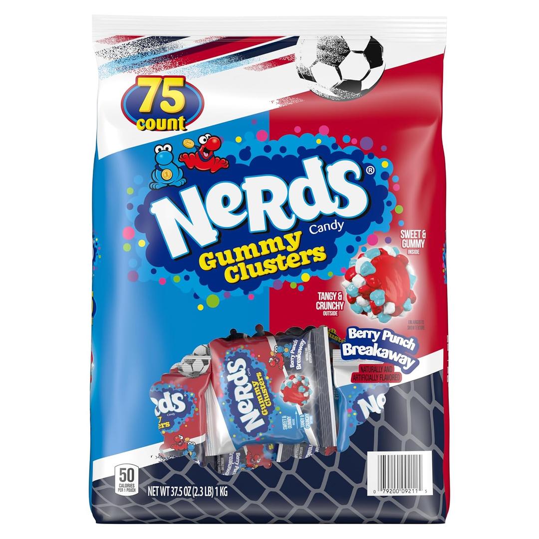 NERDS Gummy Clusters Berry Punch Breakaway Candy, 37.5 oz, 75 Ct | Limited edition summer flavor, crunchy gummy texture, individually wrapped treat packs, party, sharing, bulk (EXP 11/20/26)