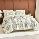 Sanracie 100% Cotton Floral Queen Quilt Bedspread Set,Yellow Flowers Plant Pattern Botanical Printed Green Floral Quilt Bedding Set 3Pcs Super Soft Lightweight Queen Coverlet Set for All Season