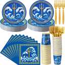 Yungyan 96 Pcs Greek Mythology Party Supplies for 24 Guests Ancient Greek Poseidon Inspired Plates, Cups, Napkins, Forks Bulk Tableware Set for Greece Mythology Birthday Holiday