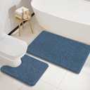 LOCHAS Bathroom Rugs Sets 2 Piece, Soft Non Slip Bath Mat Set, 20''x20'' U-Shaped Toilet Rug and 34''x21'' Denim Blue Bath Rugs, Washable Absorbent Chenille Toilet Rug Set for Bathroom, Shower, Sink