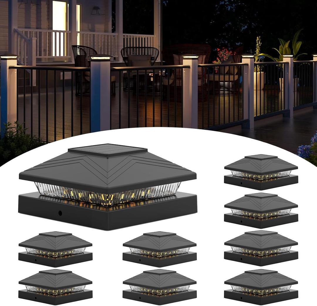 8 Pack Solar Post Cap Lights, 4x4 Fence Post Solar Lights, Waterproof Outdoor Post Lights for Garden Patio Porch, Warm/Neutral/Cool White Lighting, for Vinyl/Wooden Posts