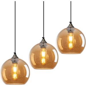 Amber Glass Pendant Lights Kitchen Island Lighting Globe Pendant Light Fixtures Modern Pendant Lighting for Bedroom Living Dining Room Light Fixture (7.87 in, 3 Pack)
