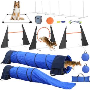 POPMOON Agility Training Equipment for Dogs,Dog Agility Equipment for Backyard&Indoor Training-Professional Backyard Course with Adjustable Jumps,Collapsible Tunnel,Storage Bags&Ball (13 PC)