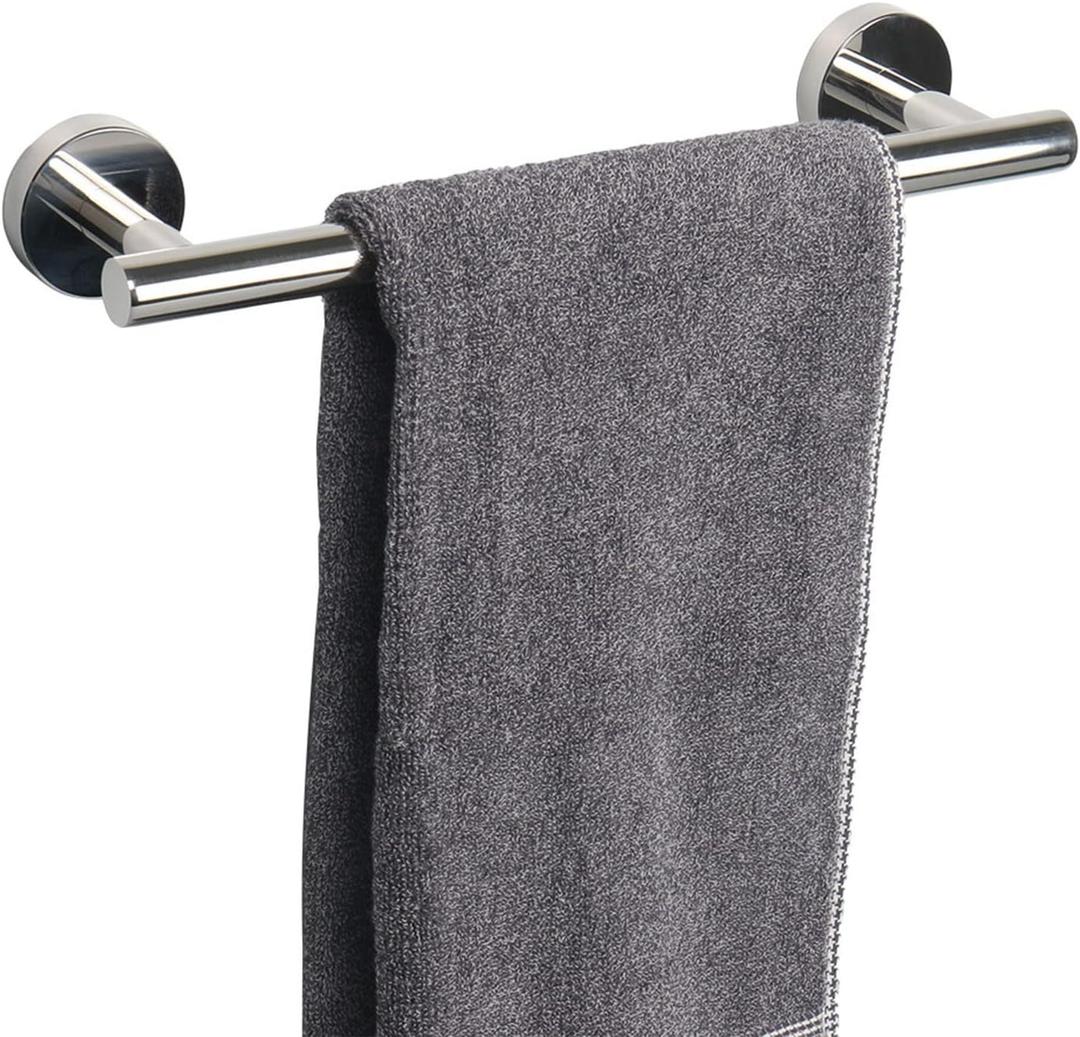 TocTen Bath Towel Bar - Thicken SUS304 Stainless Steel Bathroom Towel Holder, Towel Rod for Bathroom Heavy Duty Wall Mounted Towel Rack Hanger (12IN, Chrome)