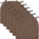 Wellsin Chair Cushions for Dining Chairs 6 Pack - Kitchen Chair Cushions with Ties and Non-Slip Backing - Dining Chair Pads 16"X16"X2", Brown