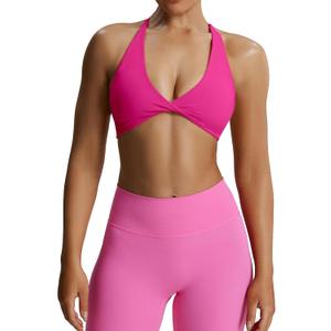 Aoxjox Women's Workout Sports Bras Fitness Sienna Low Impact Bra Yoga Crop Tank, S, Rose Red