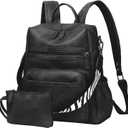 Women Backpack Purse Bag PU Leather Travel Backpack Purse for Women Ladies Shoulder Bags Satchel Handbag 2 Piece Black