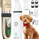 Oneisall Dog Clippers and Paw Trimmer Kit 2 in 1 Low Noise Cordless Dog Clippers for Grooming Pet Hair Trimmers for Small and Large Dogs Cats Animals (Gold)