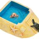 Hermit Crab Water Bowl with Climbing Ramp, Medium Reptile Water Bathing Pool Food Dish, Tortoise Habitat Aquarium Tank Accessories for Turtles, Lizard, Frog, Gecko