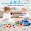 Montessori Wooden Beads Sequencing Toy Set, Stacking Blocks & Lacing Beads & Matching Shape Stacker for 2 3 4 5 Year Old STEM Preschool Learning Montessori Toys Gifts for Kids Boy Girl Toddler