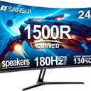 SANSUI 24 Inch Curved Gaming Monitor up to 180Hz MPRT 1ms with Built-in Speakers,FHD 1080P Computer Monitor Freesync 130% sRGB HDR,HDMI DP Ports VESA Mount Metal Stand(ES-G24C1 HDMI Cable Included)