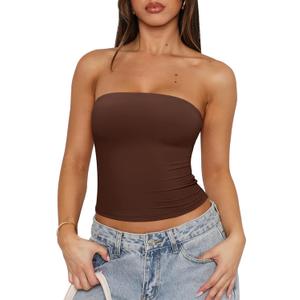 REORIA Women's Strapless Tube Top Double Lined & Non-Slip Y2K Backless Crop Tops for Summer Going Out, Size Small