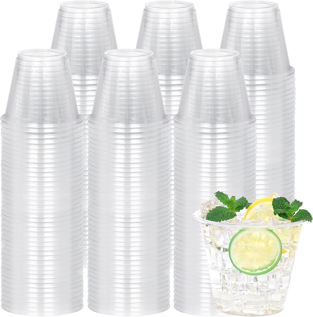 9 oz Clear Plastic Cups, 300 Pack Disposable Crystal Punch Cups for Party,Sturdy Recyclable PET Clear Cocktail Tumblers Wine Cup for Wedding,Birthday,Christmas