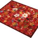 Floral Area Rug Washable Nonslip Floor Carpet for Living Room Low Pile Design Luxurious Feel Rugs, 17"x23.5", Red Flowers