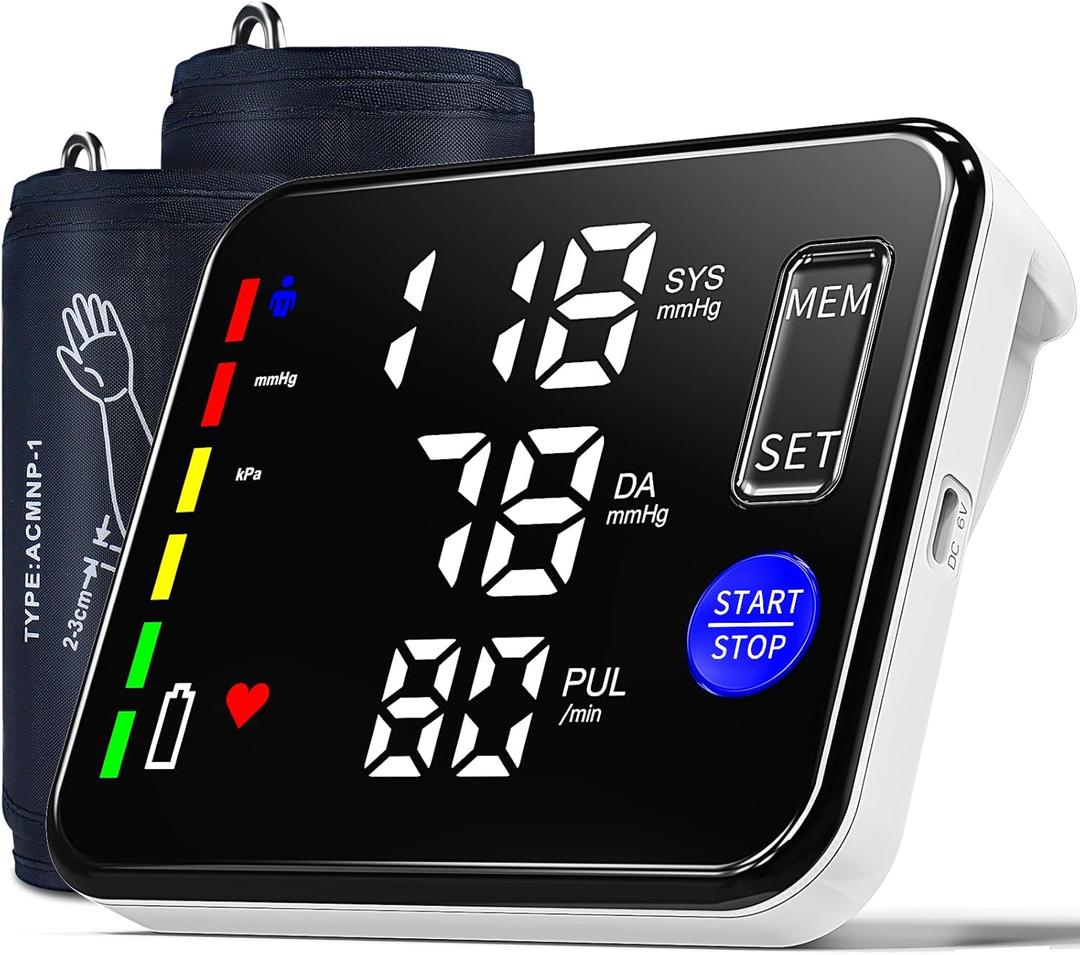Blood Pressure Monitor Upper Arm Blood Pressure Monitors for Home Use with 9"-17" and 15"-21.6" Bp Cuff, Large Screen Rechargeable Bp Machine, 2x120 Memory, Voice Broadcast, Built-in Lithium Battery