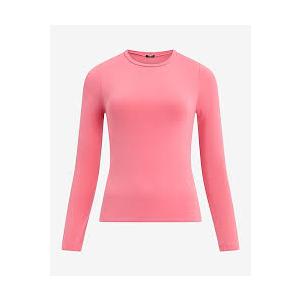 Ficerd  Women's Ribbed Long Sleeve Tops, Crew Neck Slim Fit Knit Undershirts Basic Casual Stretch Layering Tee Shirts( Rose Pink,Small)