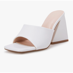 Women's Heeled Sandals Square Open Toe Slip on Block Heels Mules 6 1/2