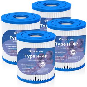 Future Way 4 Pack Type H Pool Filter Cartridge Replacement for Intex 330 GPH Filter Pump for Above Ground Pools, Replace Type H, 29007E