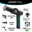 BONDIR R2 PRO+ Massage Gun - Powerful High Intensity Articulating Deep Tissue Back Massager with Extension Handle and 6X Heads Including Heated Attachment