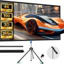Projector Screen with Stand - 100" Indoor/Outdoor 16:9, 4K HD PVC Screen with 1.5 Gain, 2IN1 for Backyard Theater & Wall Hanging, Includes Carry Bag