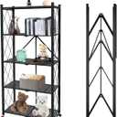 5 Tier Folding Shelf with Wheels,Metal Steel Collapsible Shelves,No Assembly Portable Shelves Organizer Rack,Rolling Standing Utility Rack for Kitchen, Pantry, Office, Black