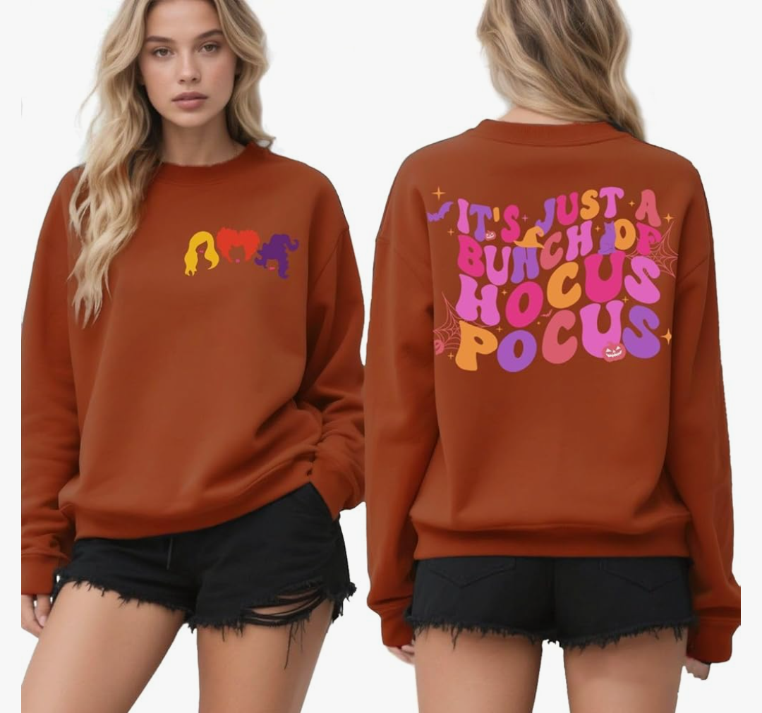 Halloween Sweatshirt for Women Witch Graphic Sweatshirts Spooky Season Crewneck Fall Pullover Tops, M, Orange