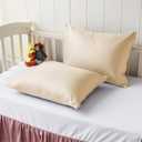 2 Pack Cooling Toddler Pillow Cases, Viscose Derived from Bamboo Small Pillow Protectors Set of 2, 400 Thread Count Soft Silky Breathable Summer Pillow Cover with Zipper Hidden (2PCS, 13x18,Beige)