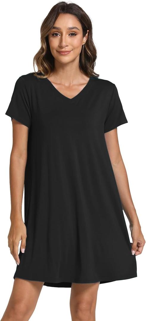 GYS Bamboo Viscose Women's Nightgowns Classic Short Sleeve V Neck Sleep Dress Size M