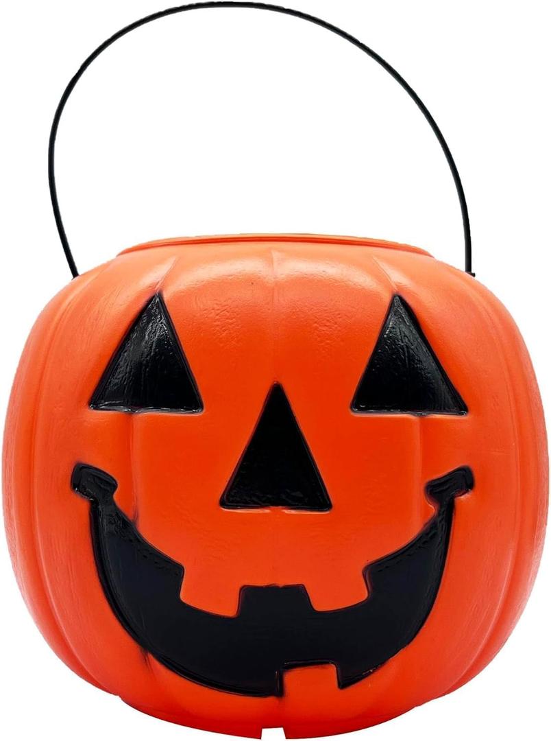 Halloween Pumpkin Jack O' Lantern Candy Bucket (Orange) 8" | Trick or Treat Bucket