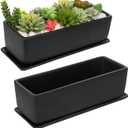 MyGift Matte Black Ceramic Indoor Plant Pot Succulent Planter, Decorative Flower Planter with Drainage Hole and Removable Tray (14 inch - 2 Pack)