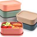 Honeydak 6 Pcs Silicone Bento Box 3 Compartment Reusable Lunch Container Smooth and Leakproof Meal Prep Lunch Box with Lid Stackable Meal Prep Container for Work Travel, 6 Colors (Classic Colors)