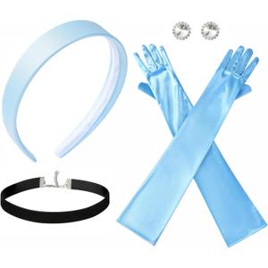 Princess Costume Accessories Blue Headband Choker Earrings Long Gloves for Women Halloween Cosplay Dress up