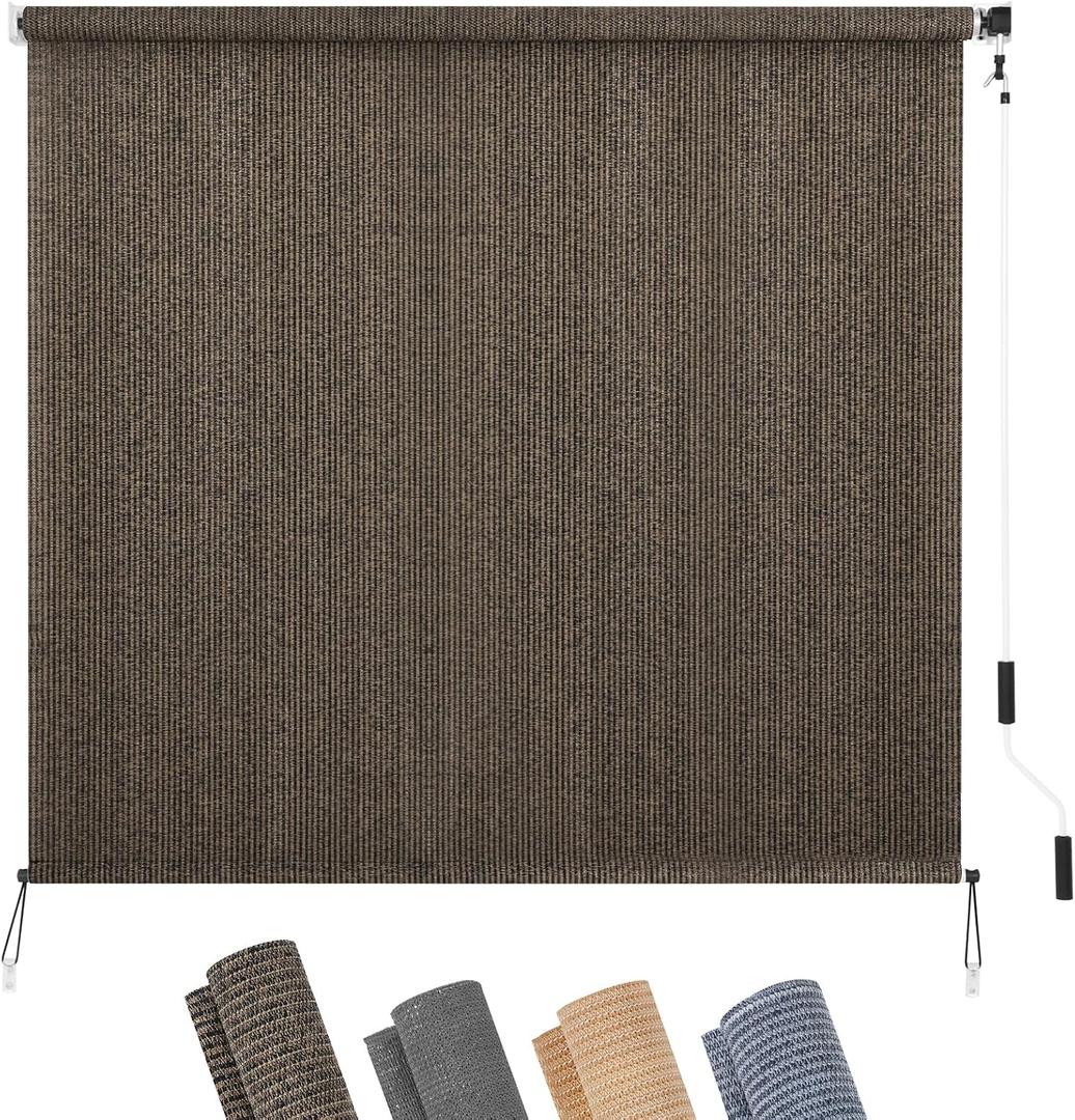 KELIXU Patio Shades Roll Up Outdoor Blind, 8' W x 6' H Cordless Sun Shade Privacy Screen with 90% UV Protection Exterior Roller Shade Cloth for Porch Pergola Backyard Windows Balcony, Mocha