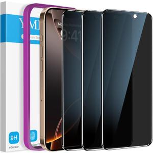 YMHML 3 Pack Compatible for iPhone 16 Pro Max Privacy Screen Protector Tempered Glass, Anti Spy Privacy Screen iPhone 16 Pro Max 6.9 Inch Accessories, Case Friendly Film, Easy Installation Tool