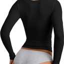 YFANG Women's Sexy Square Neck Long Sleeve Ribbed Kint T Shirts Casual Solid Slim Fitted Going Out Tops Black Medium (Black, M)