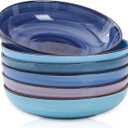 Selamica Porcelain 26 Ounce Salad Pasta Bowls, 8 inch Wide and Shallow Serving bowls, Microwave & Dishwasher Safe, Sturdy & Stackable, Set of 6, Gradient Blue