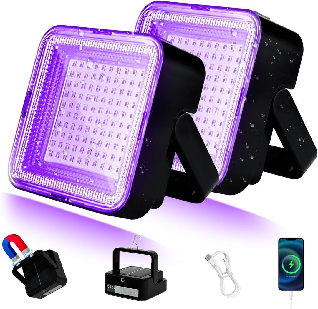 2 Pack 5000mAh Battery Powered Led Black Light, IP66 Waterproof, 120 LED for Halloween Party, Glow in The Dark, Poster, Stage Lighting, Aquarium, Body Paint, Neon Glow