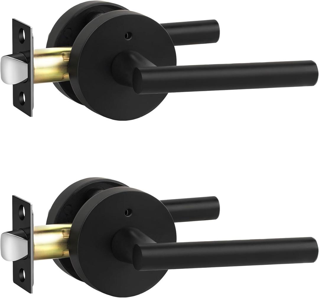 Lethato 2 Packs Black Door Handles Interior, Matte Black Lever Privacy Door Handle for Bathroom, Heavy Duty Zinc Handle Interiors for Bedroom