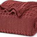 PHF 100% Cotton Waffle Weave Blanket Twin Size for Bed, Soft Lightweight & Breathable for Spring and Summer, All-Season Comfort, Luxury Aesthetic Blanket for Home Decor, 66"x90", Wine Red