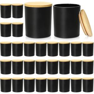 SUPMIND 30 Pack Glass Candle Jars-10oz Black Empty Candle Jars with Bamboo Lids and Sticky Labels, Bulk Candle Jars for Making Candles Containers - Dishwasher Safe