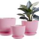 Pink Ceramic Flower Pots, Indoor Decorative Plant Pots Set of 3-4"+5"+6" Inch Small Glazed Succulent Planters with Drainage Hole, Modern Garden Pots with Saucer