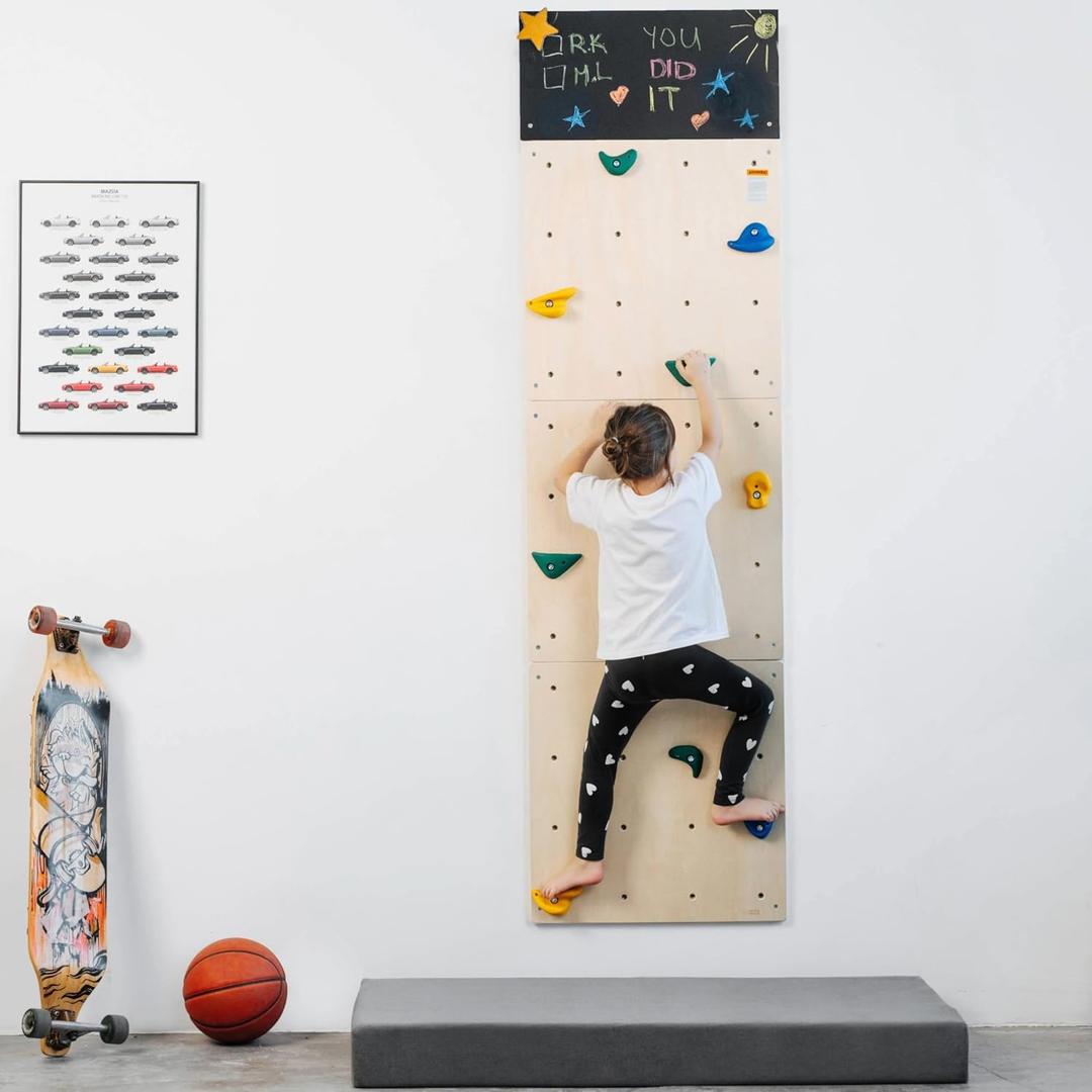ComfyBumpy Rock Climbing Wall for Kids | Indoor Playground Play Gym Set with Drawing Blackboard & 12 Non-Slip Holds | Durable Wooden Climber for Ages 3+ | 132 lbs Capacity | Easy Assembly, Medium, Small