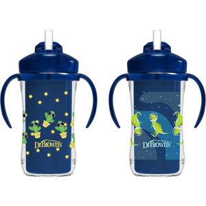 Dr. Brown's Milestones Insulated Sippy Cup with Straw and Handles, Spill-Proof Tumbler with Lid, 2-Pack, Blue, 10 oz/300 mL, BPA Free, 12m+