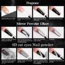 5 x 9D Cat Eye Effect Gold Chrome Nail Powder, Magnetic Holographic Nail Powder, Mirror Effect Manicure Pigment Dust Glitter for Salon Home Nail Art DIY Design (01)