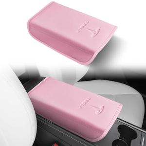 Center Console Leather Armrest Cover Designed for Tesla Model 3 2017-2023/Model Y 2020-2025,Center Console Accessories for Tesla Model 3/Y Interior Light Pink