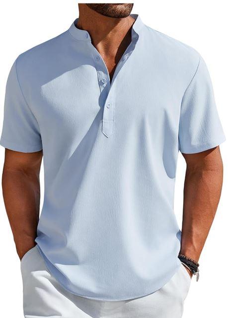 COOFANDY Men's Henley Shirt Short Sleeve Casual T-Shirt Summer Beach Hippie Henley Tee Shirt , Size XL