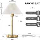 Bedside Table Lamp Set of 2: Dimmable Nightstand Bedside Lamps with USB A and C Ports, Modern Metal and Pleated Fabric Shade Gold Desk Lamp for Home Office Bedroom Living Room Reading