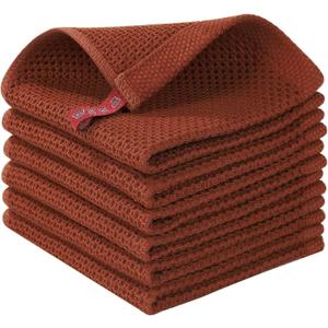 Homaxy 100% Cotton Waffle Weave Kitchen Dish Cloths, Ultra Soft Absorbent Quick Drying Dish Towels, 12 x 12 Inches, 6-Pack, Rust