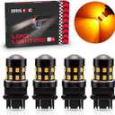 4-Pack Super Bright 3157 3156 3057 4057 4157 LED Bulbs Amber Yellow 9-30V Non-Polarity 24-SMD LED Chipsets with Projector for Turn Signal Lights, Side Marker Lights