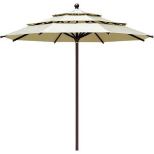 EliteShade USA 10-Year-Non-Fading 11Ft 3 Tiers Market Umbrella Patio Outdoor Cylinder Auto Push-up Table Umbrella with Ventilation, Natural